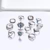 Yousheng 13 Pcs Rings Vintage Rhinestone Decor Hollow Out Polished Stainless Carved Star Crown Turtle Shape Exquisite Kuckle Ring Set Lady Finger