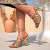 Women's shoes high-heeled sandals gold with diamond chain special-shaped heel women's sandals