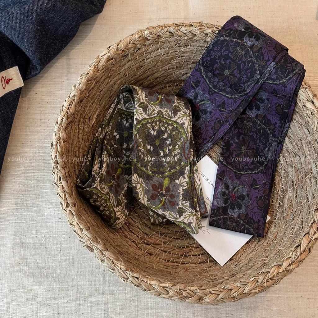 2025 Retro Floral Silk Scarf for Women - Long Neckerchief and Decorative Accessory