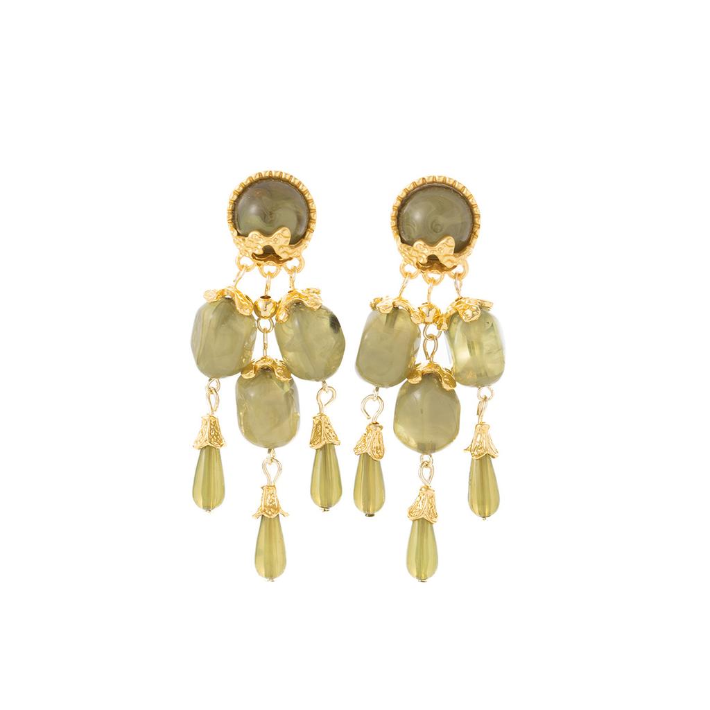 Silbernadel mittelalterlich vintage grün gefranst Ohrringe Hofstil High-End Ohrstecker modisch einzigartig übertrieben Ohrringe