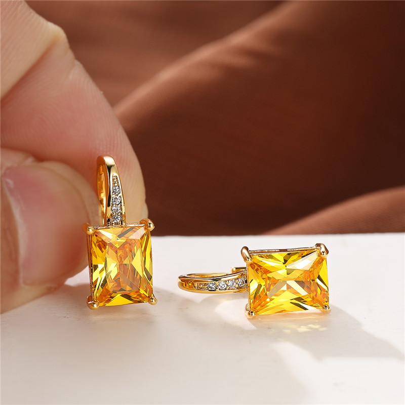 Female Luxury Crystal Zircon Square Stone Hoop Earrings Boho Silver Color Engagement Wedding  For Women Gift