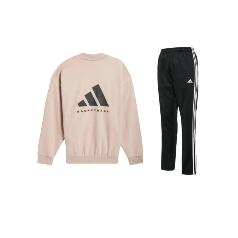 

Adidas Коллекция 2024 года, логотип с узором в виде круглого выреза, свитер с длинным рукавом, повседневный спортивный комплект, унисекс, комплекты TR30PR-BW+IM8422 S