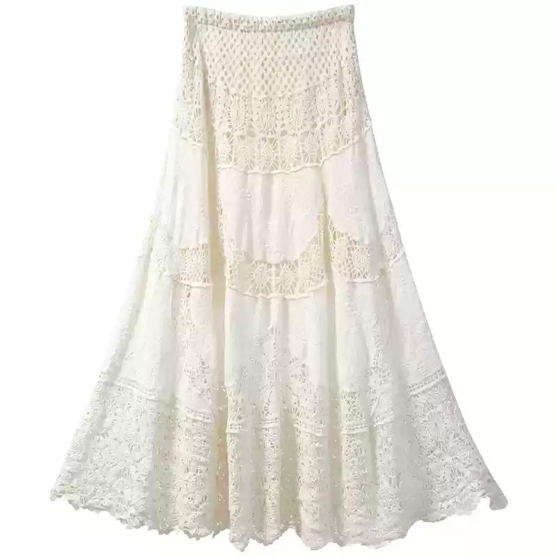 2025 Spring/Summer Bohemian Crochet Lace A-Line Long Skirt
