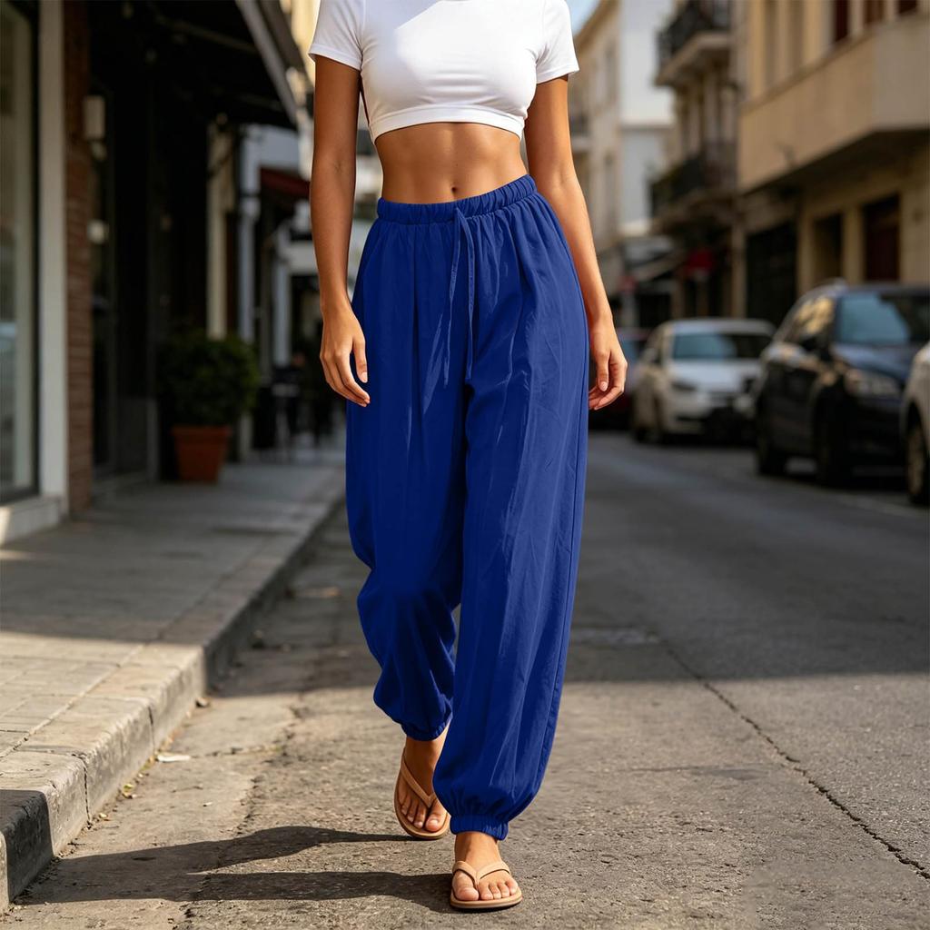 Damen High Waist Jogginghose Farbe Elastischer Bund Lässige Tapered Beine Bequeme Lockere Passform für Tägliches Tragen und Gebrauch