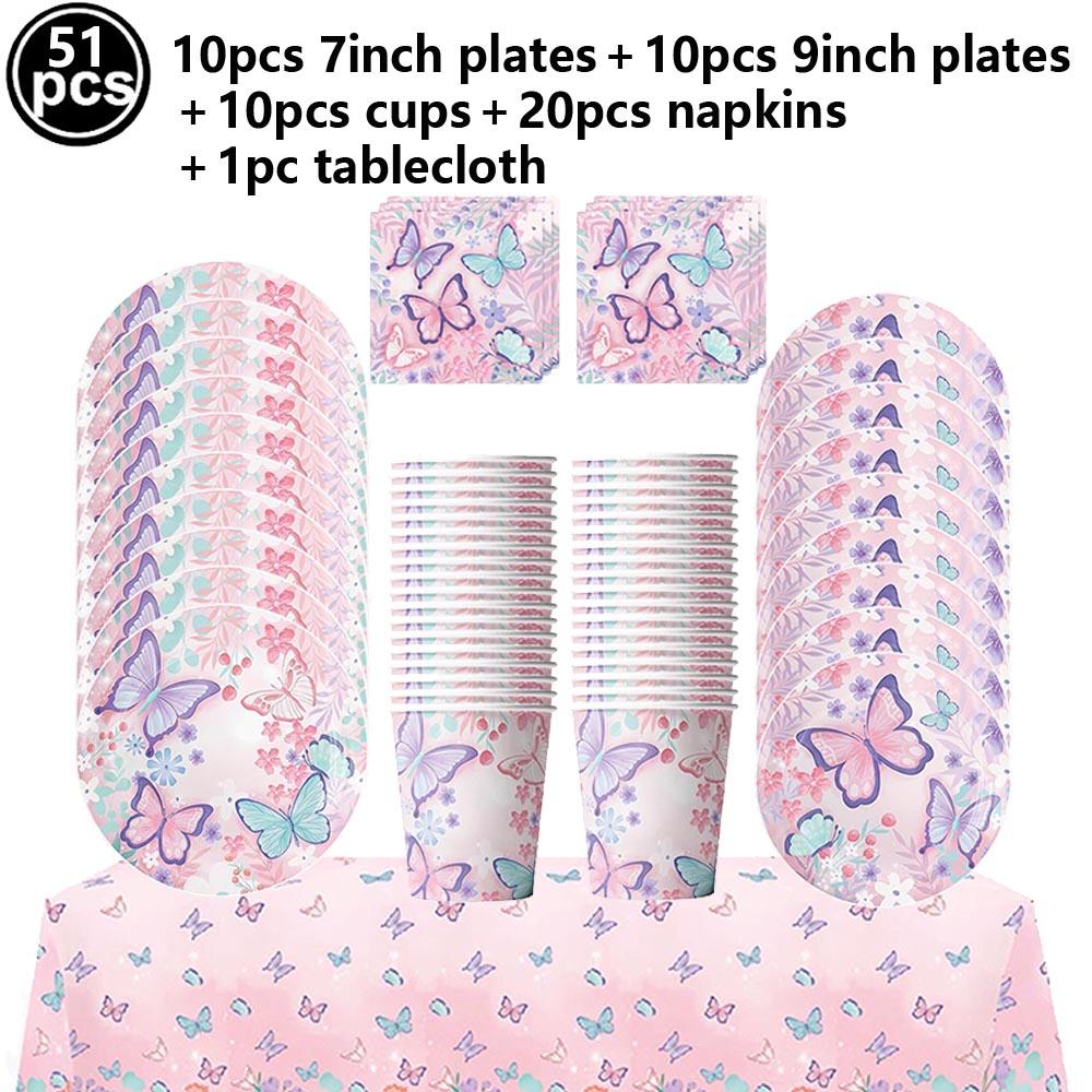 Butterfly Birthday Party Decoration Disposable Party Plates Cup Napkin Tablecloth Butterfly Knìfe Birthday Decoration Baby Showe