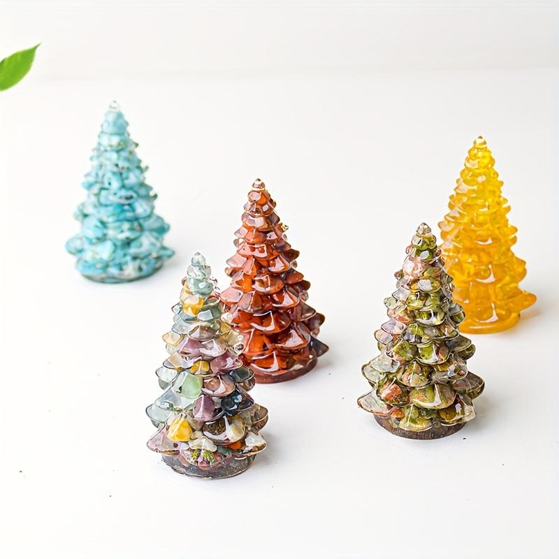1pc Small Christmas Tree with Natural Crystal Synthetic Gemstone Inside, Lucky and Prosperous Growing Fluorite Bonsai Money Plant