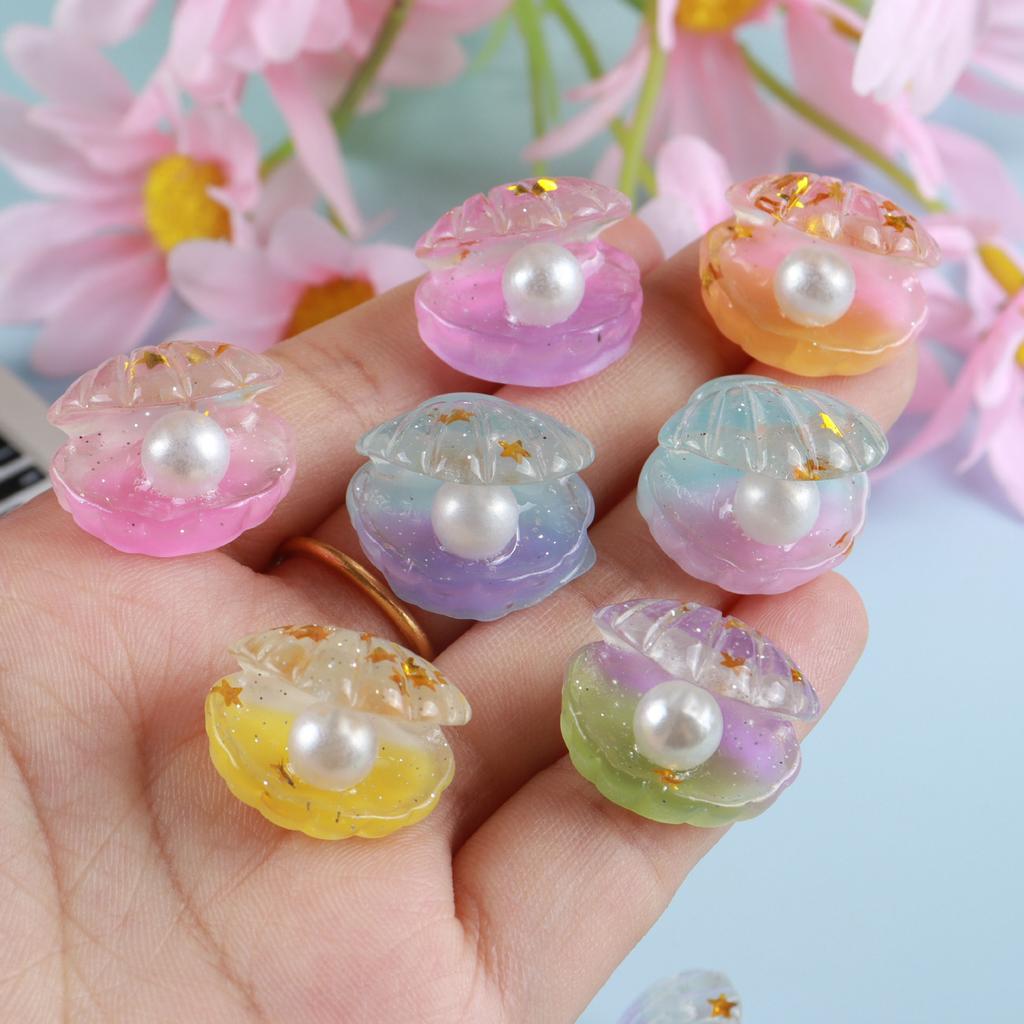 10PCS Glitter Colorful Resin 3D Open Pearl Shell Flatback Cabochon Scrapbook DIY Accessory Home Decor Figurine Crafts