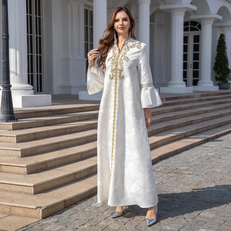 In-Stock Embroidered Abaya: Ethnic Style Middle Eastern Evening Dress for Muslim Women