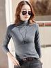 Damen Frühjahr 2025 Schlankmachendes Baumwoll-Langarm-Oberteil mit hohem Kragen