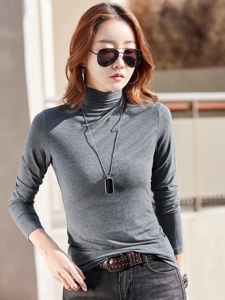 Dámský zeštíhlující bavlněný top s dlouhým rukávem a vysokým krkem na jaro 2025