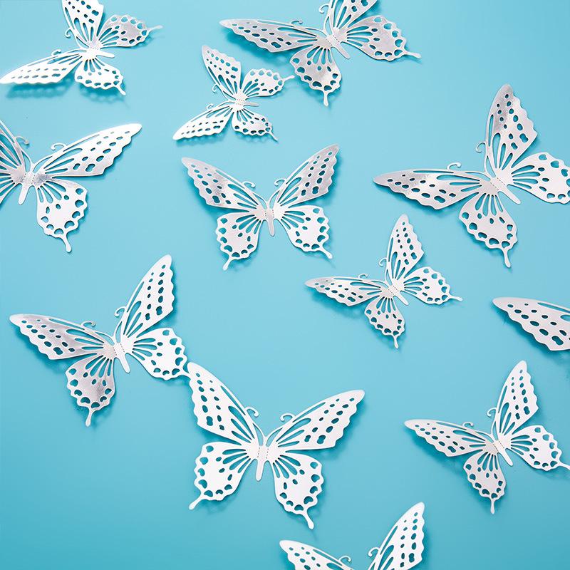 3D Imitation Metal Butterfly Wall Decor Stickers - Hollow Design for Living Room