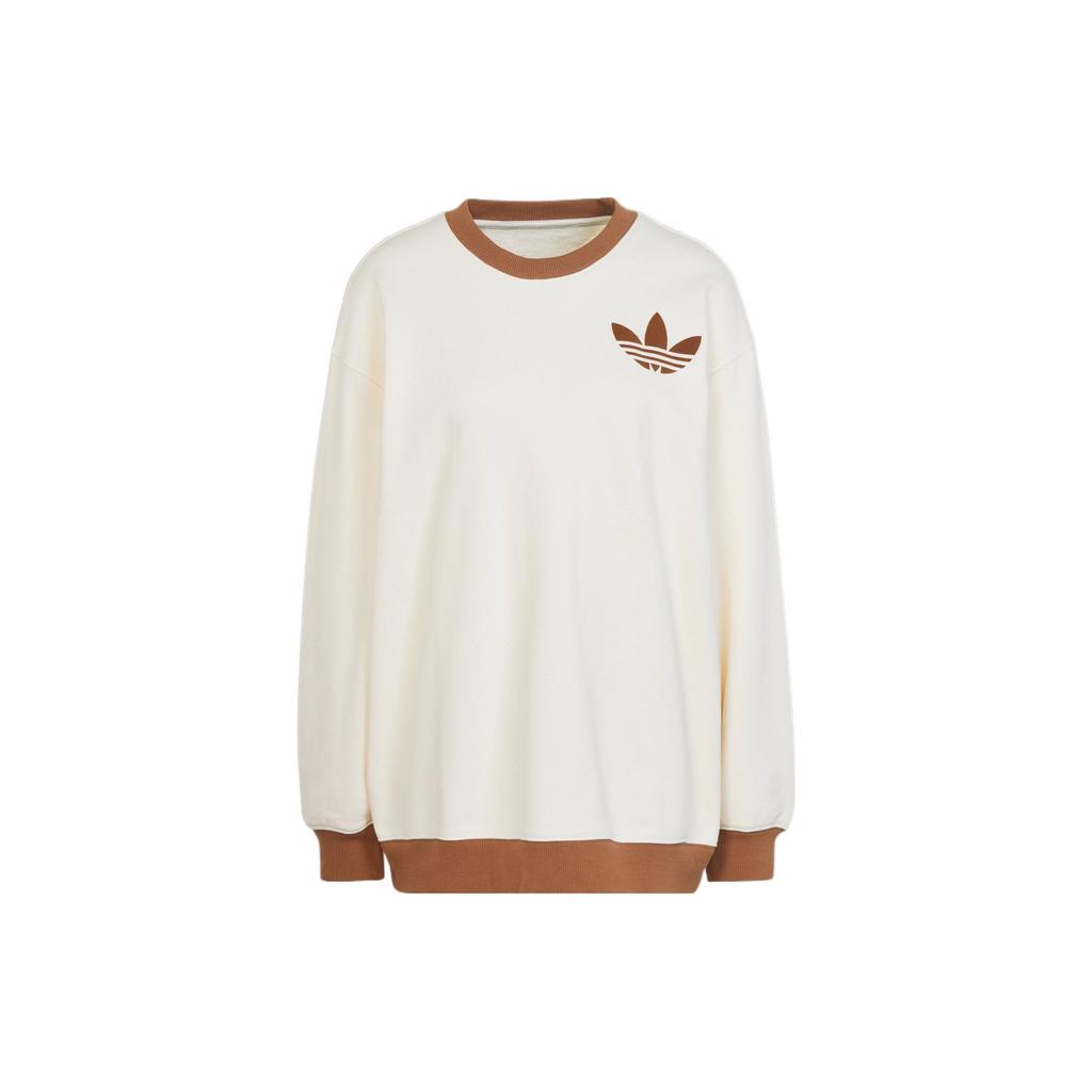 Adidas Originals Trefoil Logo Embroidered Sweatshirt Women Tops Cream IB2040