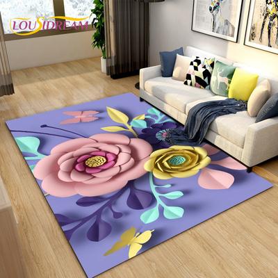 3D-Teppich mit nordischer Blume und Gänseblümchenmotiv, Teppich für Wohnzimmer, Schlafzimmer, Sofa, Fußmatte, Küchendekoration, rutschfeste Bodenmatte zum Spielen für Kinder