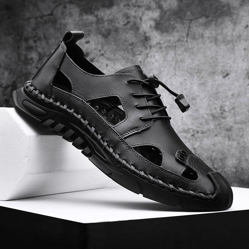 Fashion Genuine Leather Mens Sandals New Arrival Summer Men's Beach Flats Fashion Non-slip Wading Aqua Shoes Soft Sole Versatile Sandaly