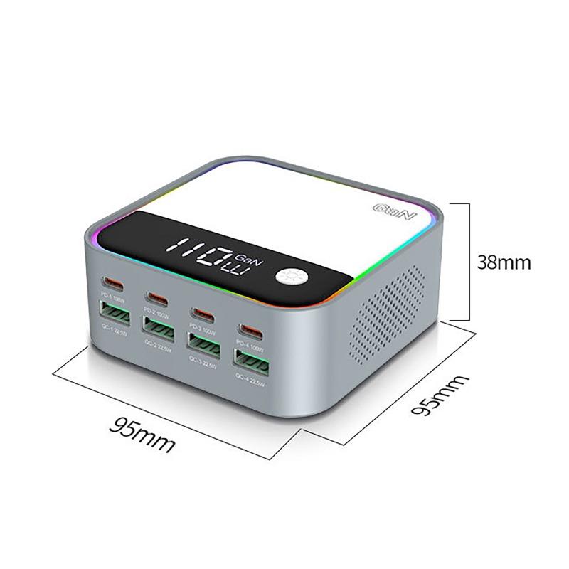120W Desktop Charger USB Universal Multi-Port PD Fast Charger with Multi-Color Ambient Lighting Display for Mobile Phones Laptop