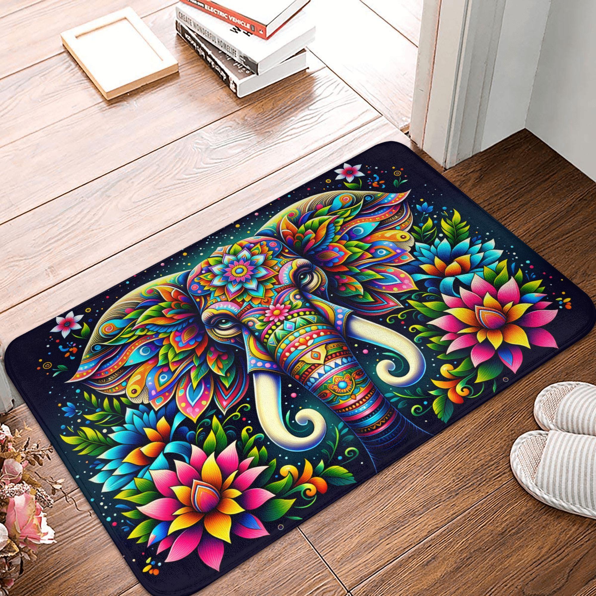 

Retro Elephant Family Painting Door Floor Bath Kitchen Mats Anti-Slip Indoor Doormat Bedroom Balcony Entrance Carpet Rug 40cmx60cm