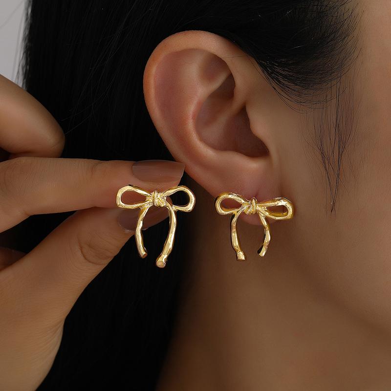 2025 New Gold Color Hollow Bow Stud Earrings for Women Simple Metal Line Wrapped Fashion Earrings Aesthetic Jewelry Gift