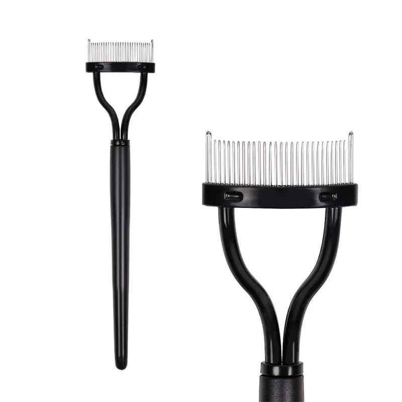 Portable Eyelash Comb Half-Curved Steel Needle Eyebrow Shaving Brush Grafting Eyelash Tool Women's Facial Makeup Accessory
