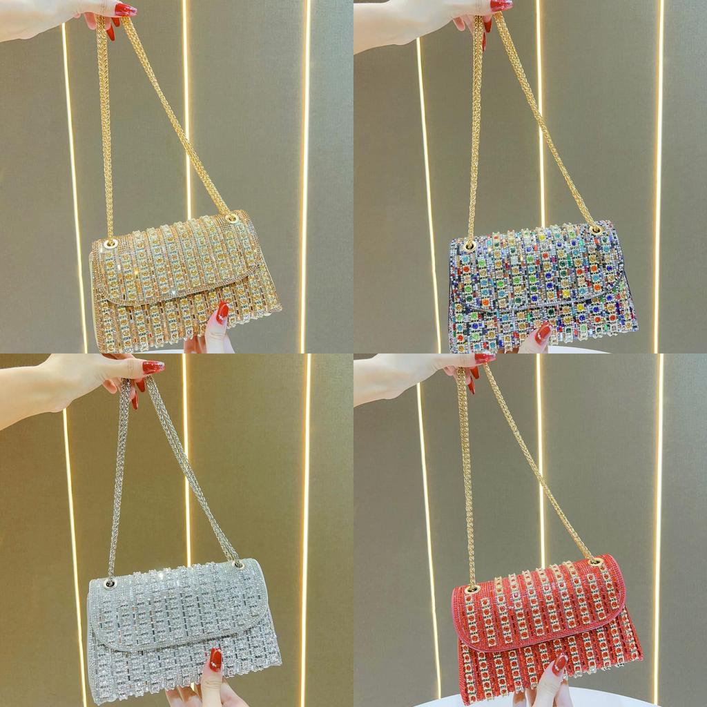 Sophisticated Rhinestone Square Purse With Magnetic Closure And Chain For Party Use