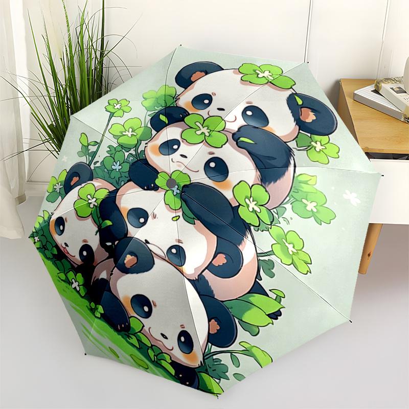 

1pc Winning Pandas Pattern Automatic 3-Fold Umbrella, 8 Iron Frames, High-Value Folding Umbrella, Suitable for Office, Travel and Outdoor Ad