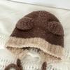 Autumn And Winter  Color Matching Bear Ear Strap Lei Feng Hat For Women Korean Cute Warm Ear Protection Knitted Wool Hat