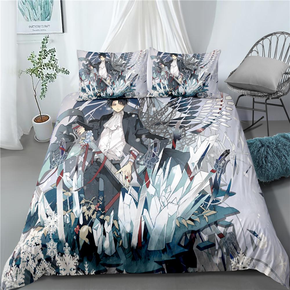 Moda Anime Attack on Titan Tessile per la Casa Federa 3D Biancheria da Letto Piumoni per Bambini Set Biancheria da Letto per Tessili per la Casa
