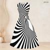 Women Plus Size Two Piece Set Long Sleeve Draped Cardigan Round Neck Sleeveless Tie Waist Flared Dress Black White Printed