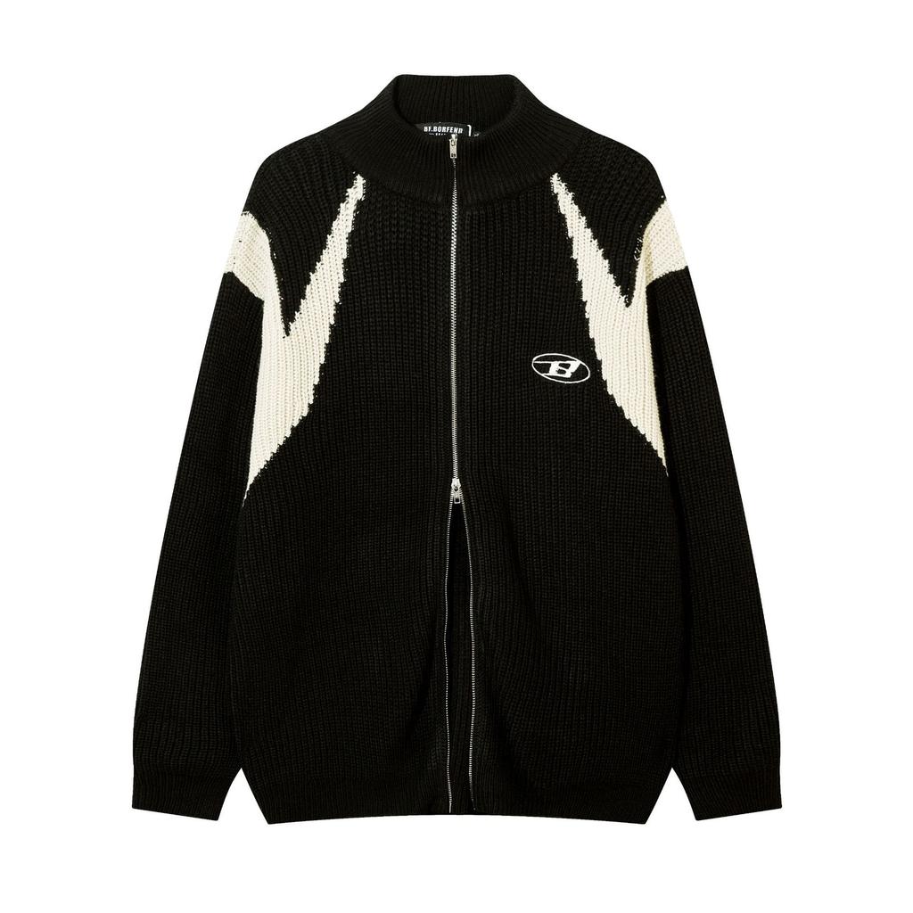 Men's Fall and Winter Embroidered Knit Cardigan Jacket Loose Zipper Sweater