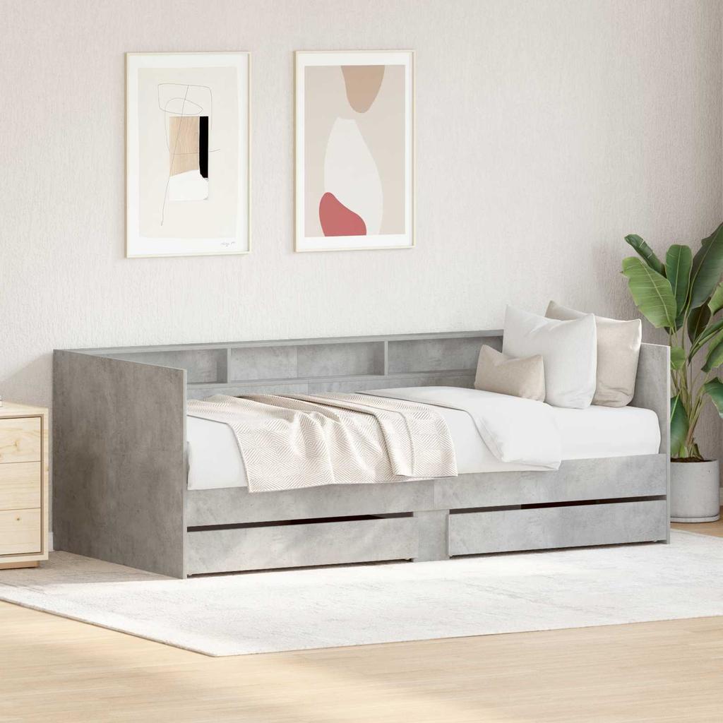 Daybed with Drawers Gray 90 x 200 cm Particleboard