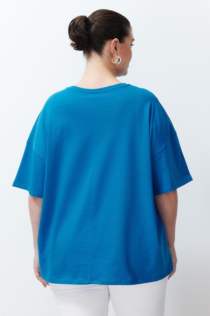 Damski Styl Plus Size Szary Melanżowy Drukowany Oversize Dzianinowy T-shirt