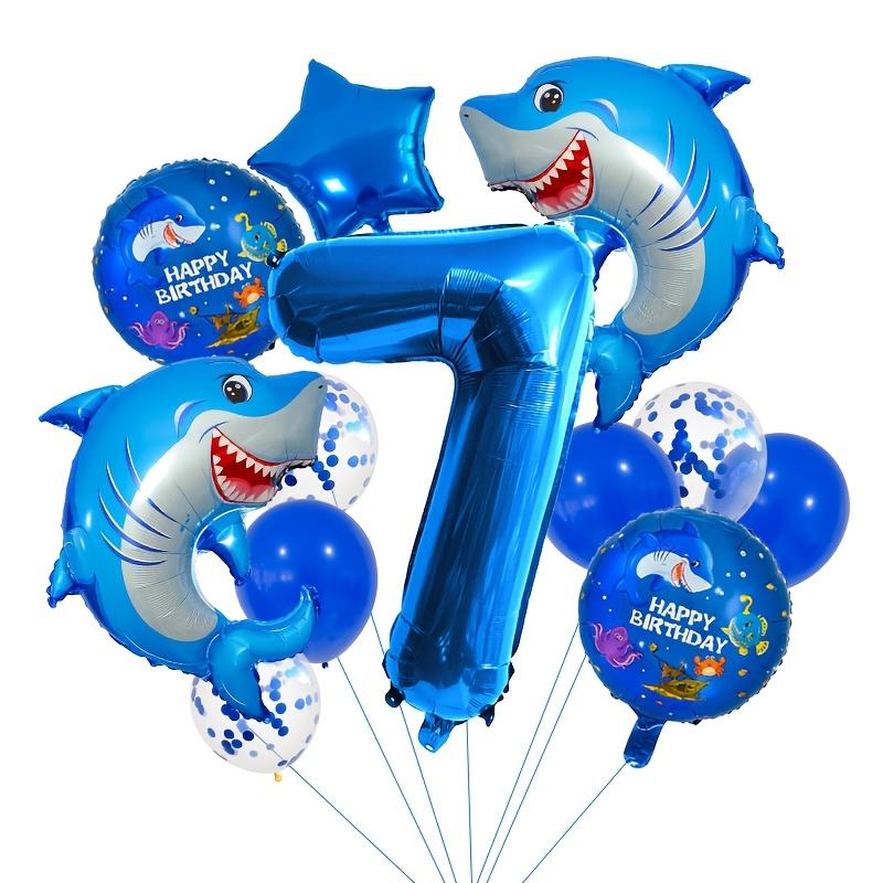 14Pcs Sea Animal Shark Birthday Party Balloon Decoration Blue Number Baby Shower Balloons Shark Cartoon Aluminum Foil Balloon