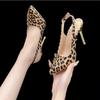 Fashion 2025 Women's Temperament Leopard Print Toe Cap Sandals Women's Shoes Summer French Slim Heels High Heels Pointed Shoes