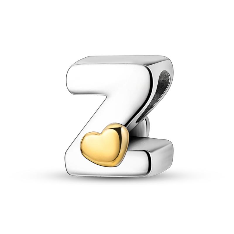 Original Copper 26 Letter A-Z Alphabet Heart Charms Beads Fit Bracelet Accessories Diy Charm Jewelry For Women Gift