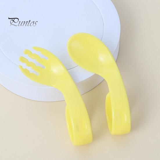 1 Set Offset Spoon Food Grade Adorable Appearance Adaptive Eating Aid Right Hand Learn Eat Baby Fork Spoon Set for Family