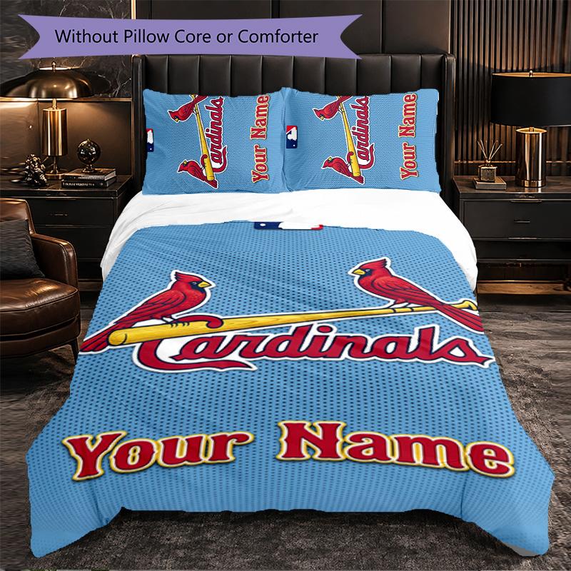 St. Louis Cardinals Customized Name Text Bedding Set, 1 Duvet Cover & 2 Pillowcases Personalized Bedroom Gift