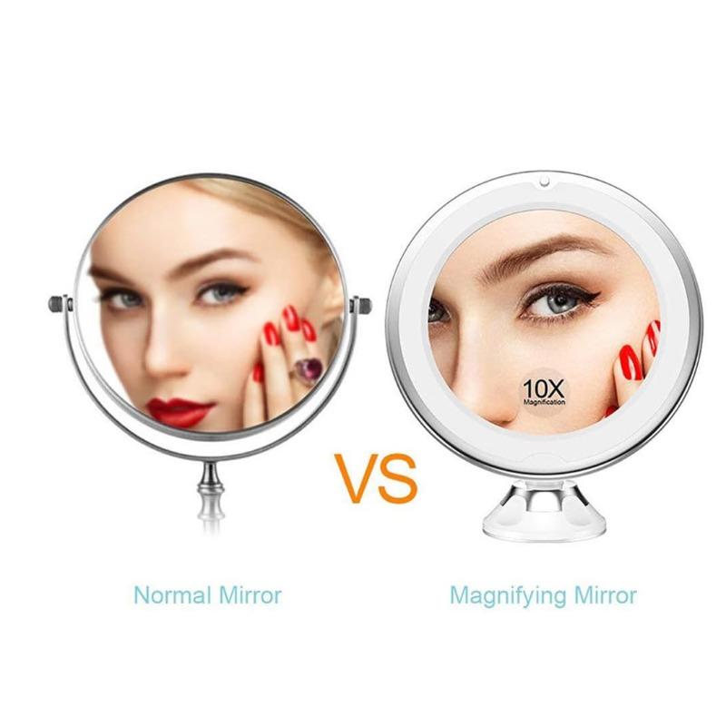 LED Makeup Mirror with Suction Cup, 360-Degree Swivel Flexible Gooseneck 10X Magnifying Foldable Precision Sharpness Mirror