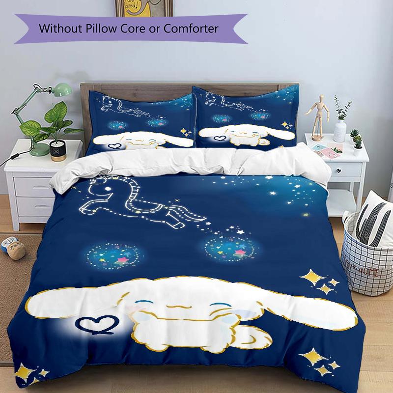 3pcs Happy Cinnamoroll Printed Quilt Set - Soft and Comfortable Quilt Cover for Bedroom, Guest Room and Dormitory Decorative Bedding Set 1 D