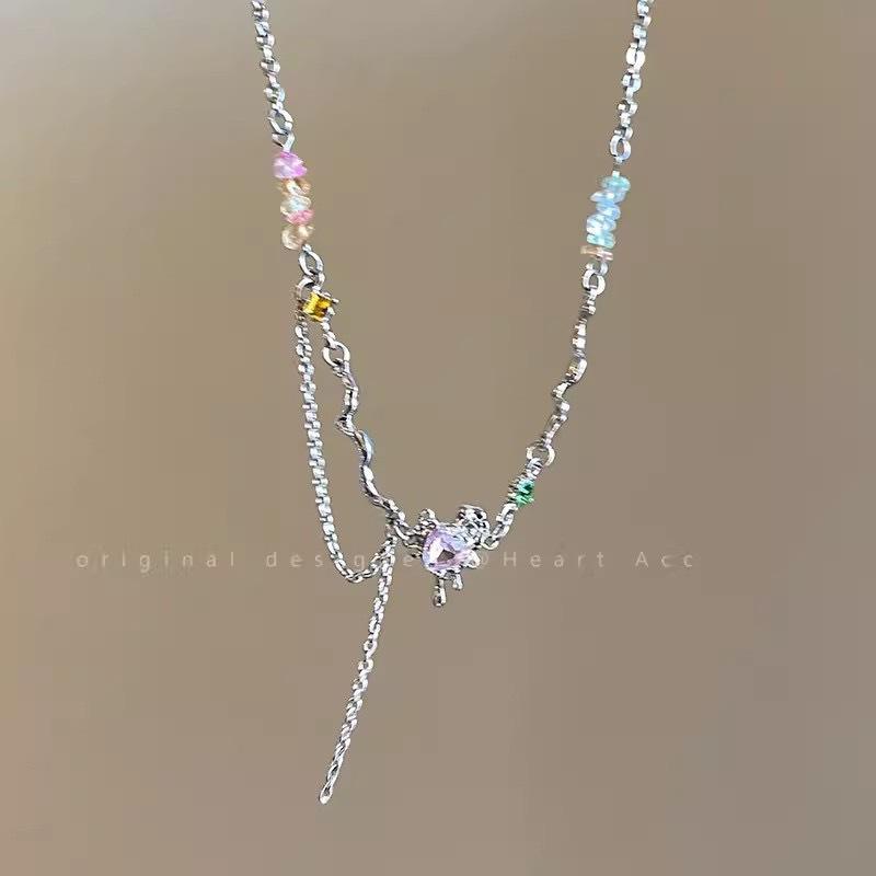 Color gravel love necklace women s summer dopamine design sense collarbone chain sweet cool babe style neck chain accessories