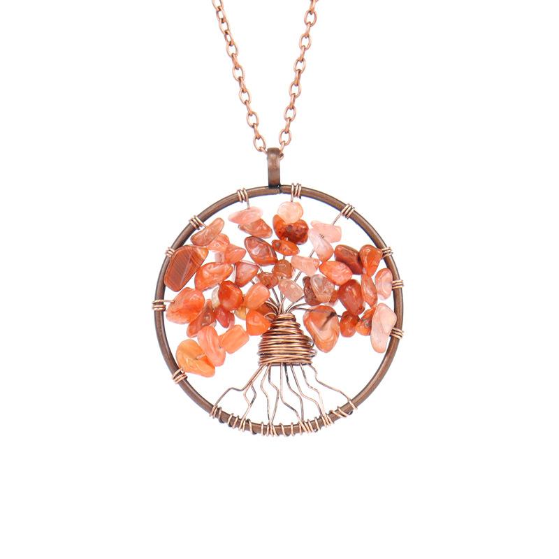 Ancient Red Copper Winding Natural Stone Crystal Tree Of Life Necklace Colorful Stone Necklace Jewelry N105