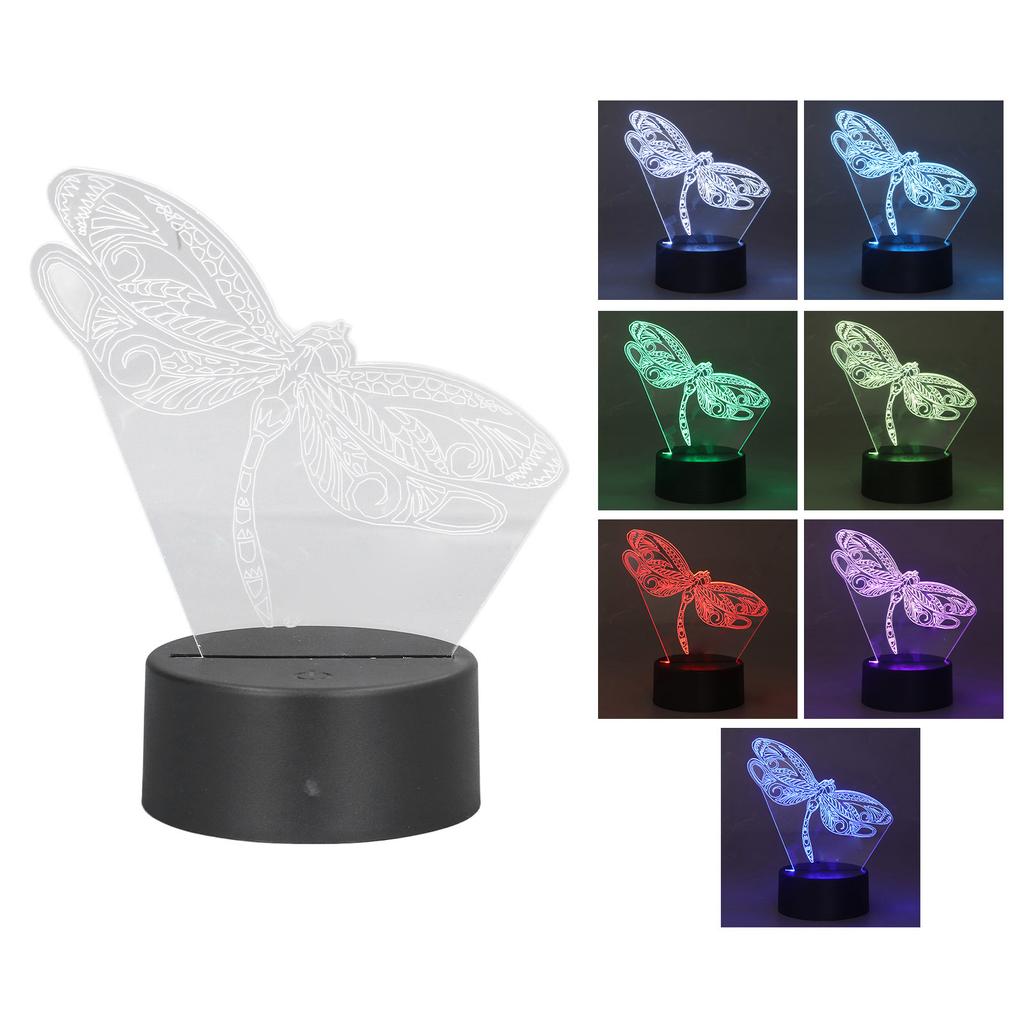 Dragonfly Pattern 3D Light 7 Color Changing LED Night Light USB Battery Powered 3D Decorative Lamp