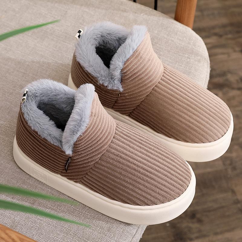 Fashion Winter Indoor Corduroy Cotton Slippers for Women Solid Color Platform Plush Slides Woman Non Slip Warm Cotton Shoes Female