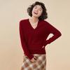 Women's Candy Color V-Neck Cashmere Sweater - Fashionable Knit Base Layer for Autumn/Winter 2025.