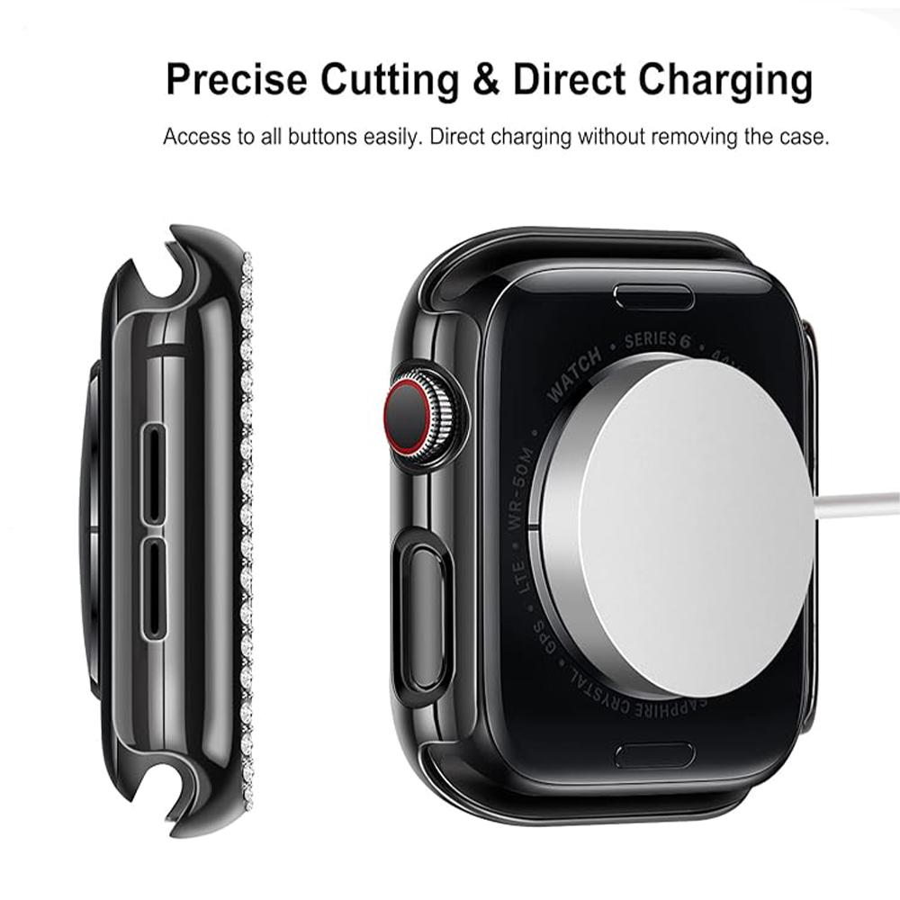 Glass+Watch Cover for Apple Watch 49mm 45mm 44mm 41mm 38mm 40mm Bling Case Diamond Bumper Protector for iwatchSE 8 9 7 6 5 4 3 2