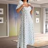European and American women's clothing new fashionable, sexy V-neck bubble sleeves French elegant floral dress women