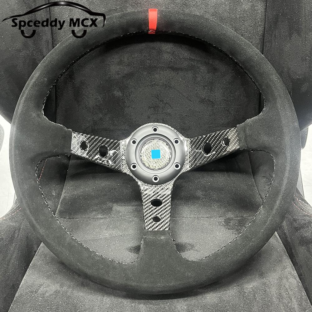 Drift Racing Steering Wheel 14inch 350mm Carbon Fiber Suede Leather Steering Wheels Deep Dish Red Black Yellow Ring