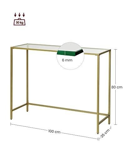 Console Table, Tempered Glass Table, Modern Sofa or Hall Table, Metal Frame, Solid Adjustable Legs, D