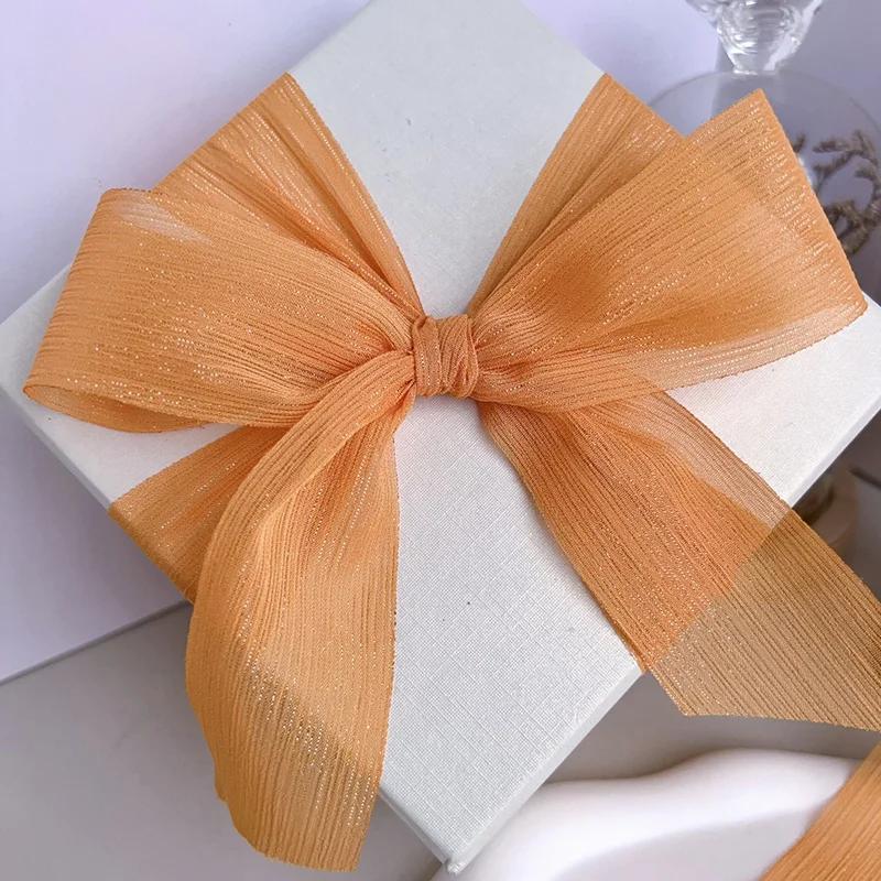 Silver Sparkling Yarn Ribbon Chiffon Wedding Wrinkle Mesh Accessories Bright Silk Wrinkle Gift Box Flower Bundle Packaging
