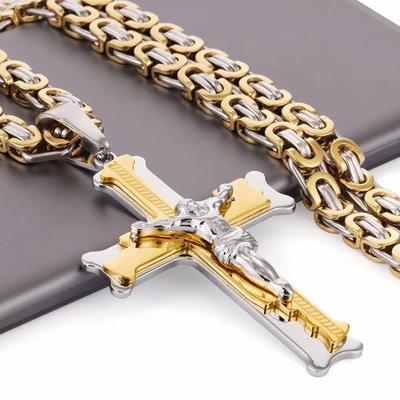 6MMNew Trendy Men's Titanium Steel Necklace Stainless Steel Cross Pendant Accessory