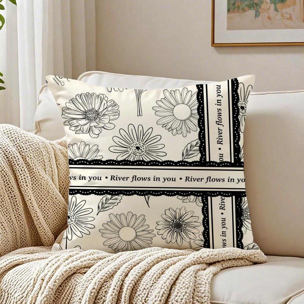 Beautiful Retro Flowers Cushion Cover Linen Pillowcase Soft for Sofa Bed Home Room Decor