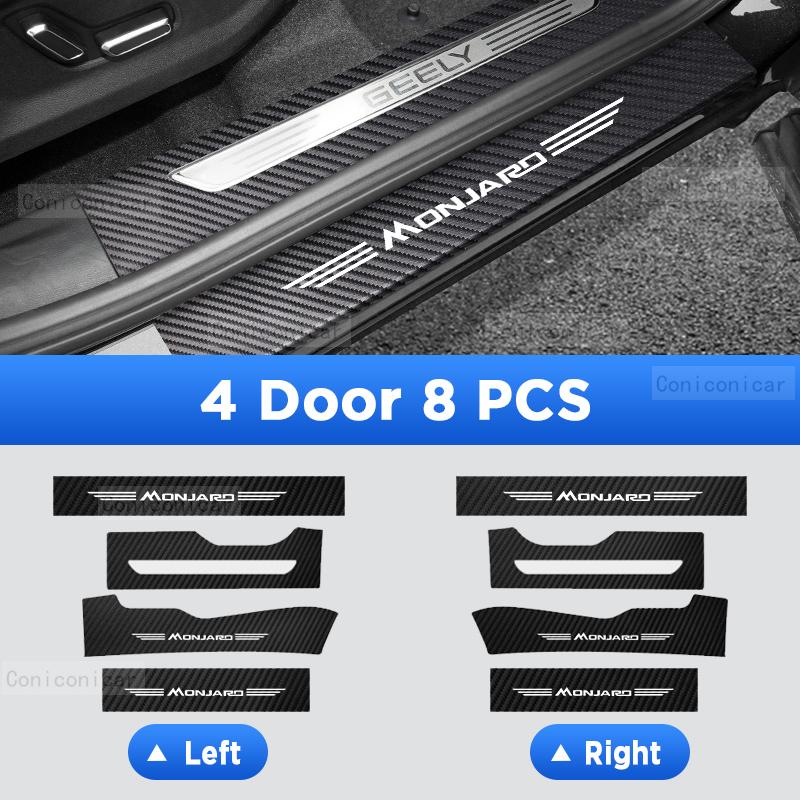 

Для Geely Monjaro, автоматическая защита задней двери, педаль на порог, углеродное волокно, текстура, аксессуары, кожа, искусственная кожа, Стайлинг, автомобильная наклейка 8 pcs